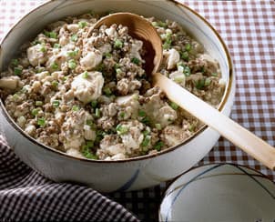 豆腐とひき肉のねぎ油炒め
