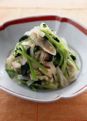 ささ身と三つ葉のわさびじょうゆあえ