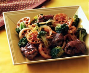 れんこんと牛肉のケチャップ炒め