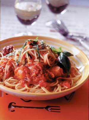 たこのトマト煮込みパスタ