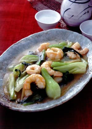 青梗菜とえびのしょうが炒め