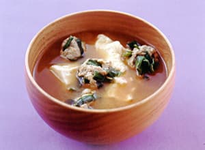 にらだんごと豆腐のみそ汁