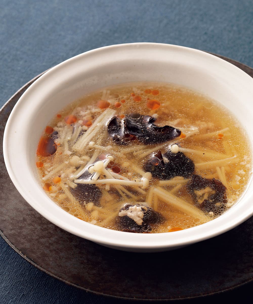 えのきとひき肉のピリ辛スープ
